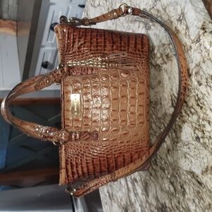 Brahmin Mini Asher Embossed Croc Leather Pecan Melbourne Satchel/Crossbody